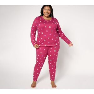 Cuddl Duds Women's Plus Sz Sleepwear 1X Cozy Jersey Henley Top and Pink A656106